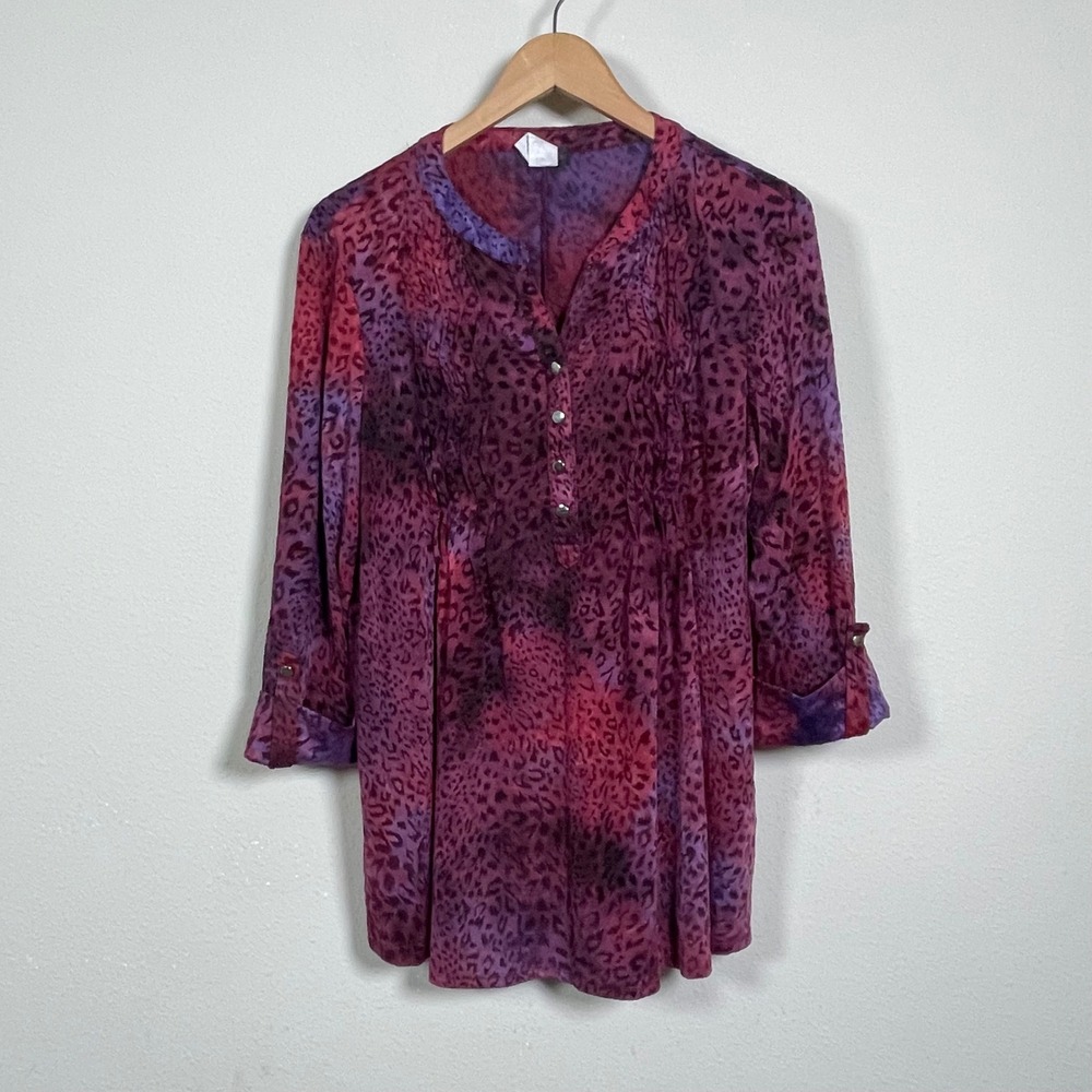Cocomo Tunic Blouse Women L Purple Pink Leopard Velvet Burnout Whimsigoth Boho